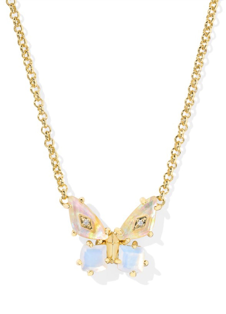 Bianca Butterfly Pendant Necklace Gold Irridescent White Mix by Kendra Scott