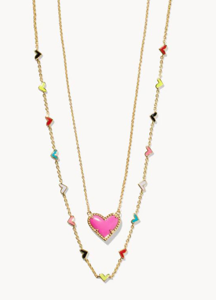 Ari Haven Heart Necklace Gift Set Gold Neon Pink by Kendra Scott