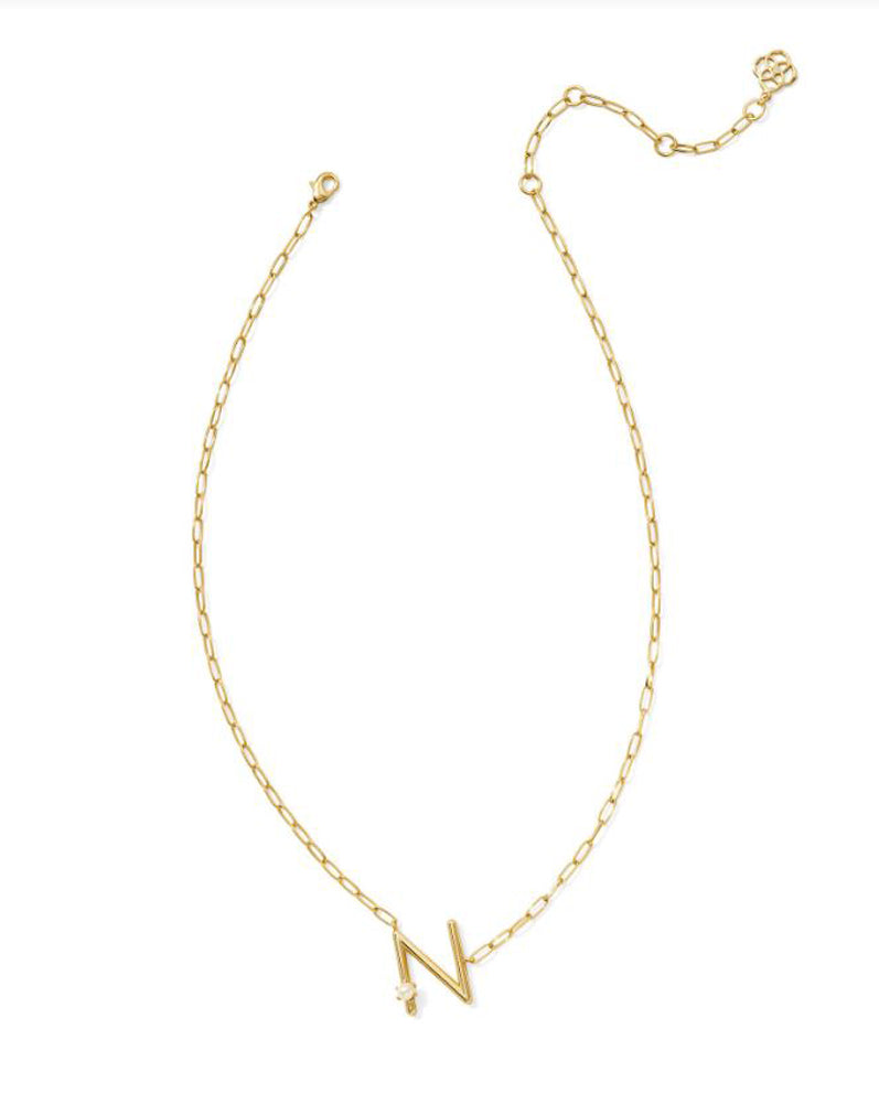 Pearl Letter N Pendant Necklace Gold White Pearl by Kendra Scott
