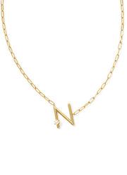 Pearl Letter N Pendant Necklace Gold White Pearl by Kendra Scott