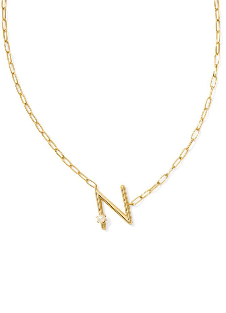 Pearl Letter N Pendant Necklace Gold White Pearl by Kendra Scott