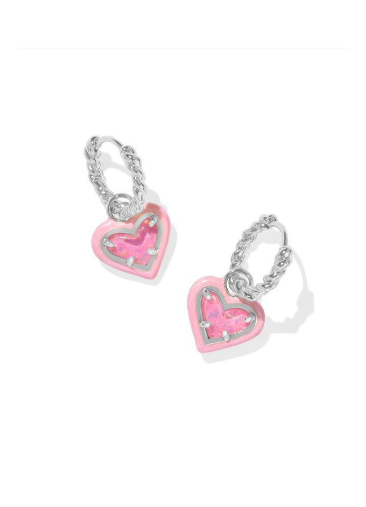 Ari Heart Enamel Framed Huggie Rhod Pink Iridescent Glitter by Kendra Scott