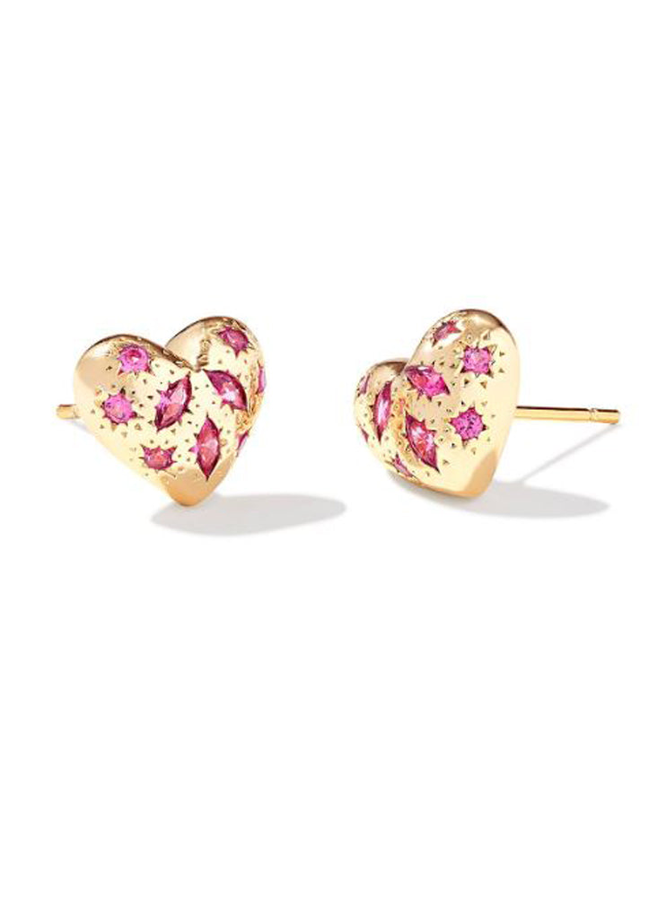 Holland Heart Stud Earring Gold Pink Crystal by Kendra Scott