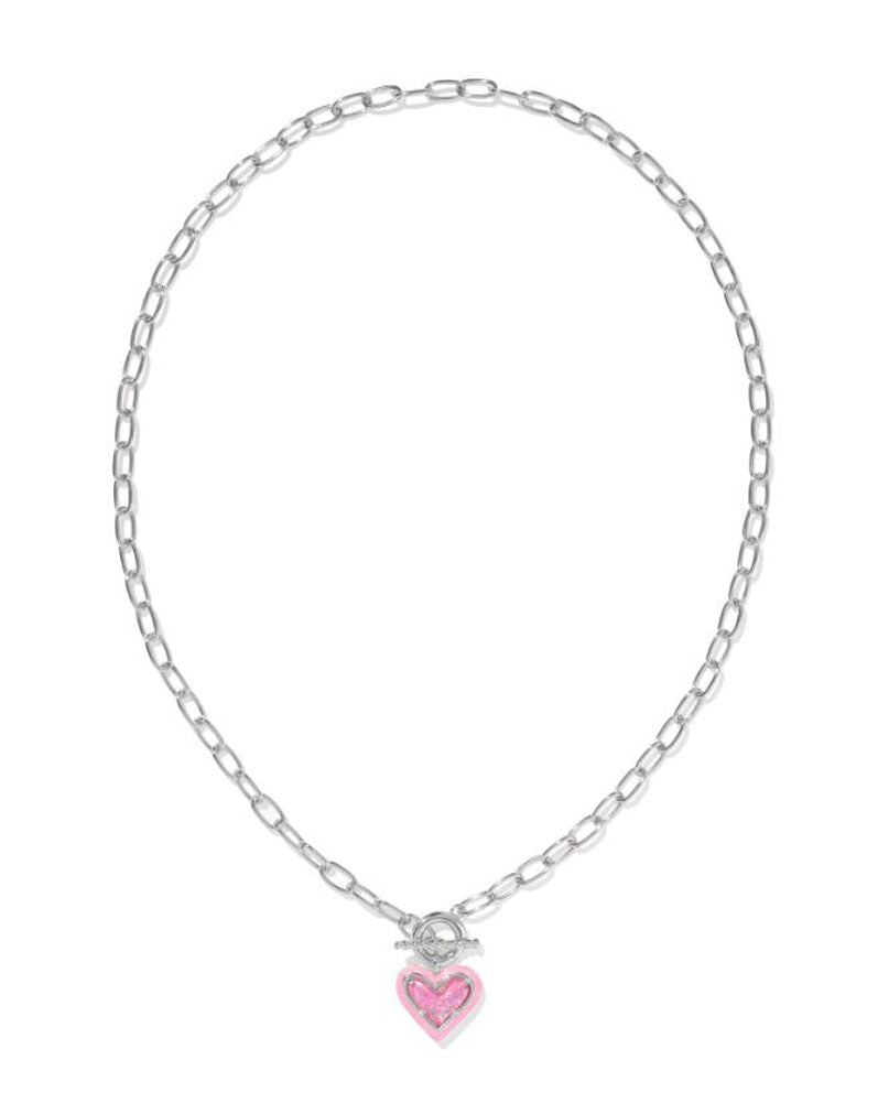 Ari Heart Frame Chain Necklace Rhod Pink Iridescent Glitter by Kendra Scott