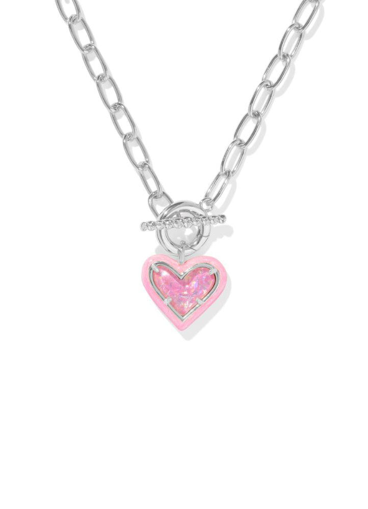 Ari Heart Frame Chain Necklace Rhod Pink Iridescent Glitter by Kendra Scott