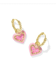 Ari Heart Frame Huggie Gold Pink Glitter by Kendra Scott
