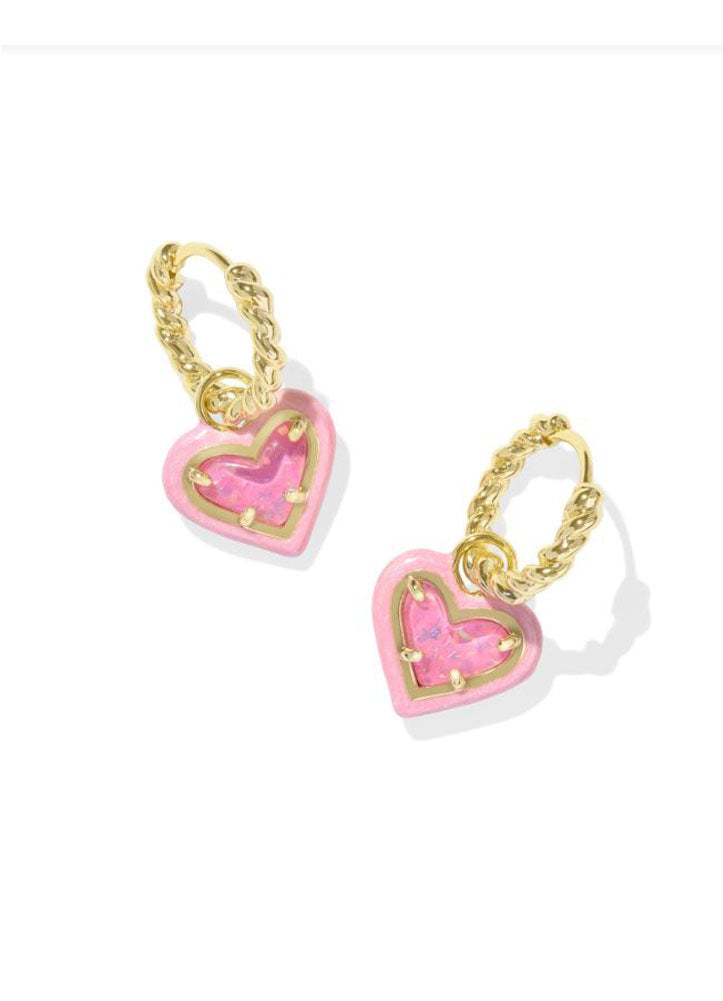 Ari Heart Frame Huggie Gold Pink Glitter by Kendra Scott