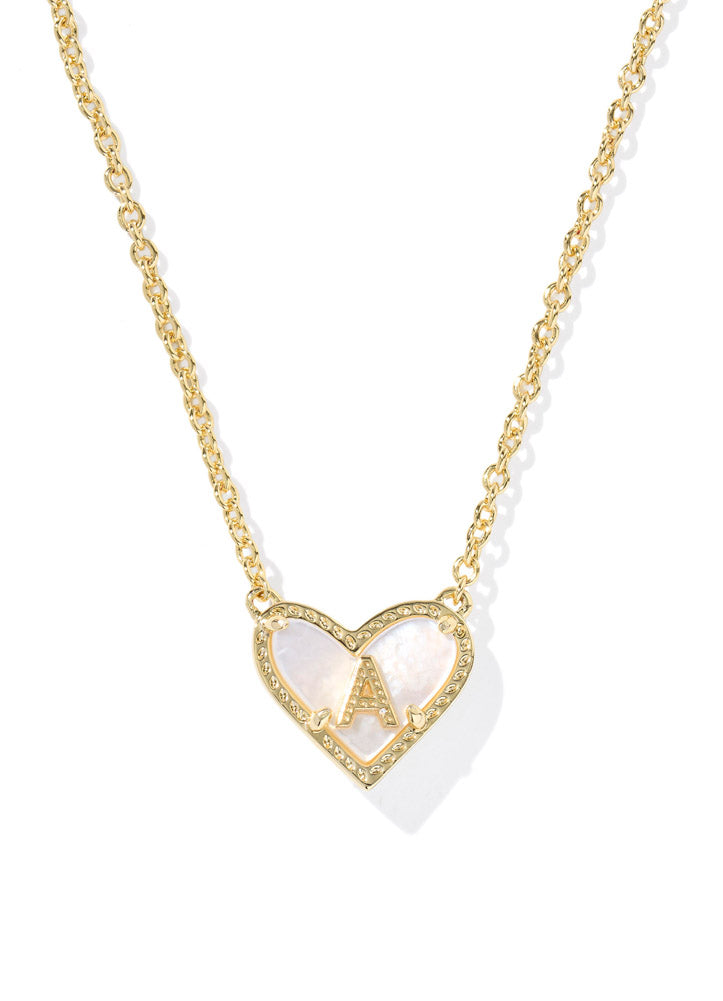 Heart Letter A Pendant Necklace Gold Ivory Mop by Kendra Scott