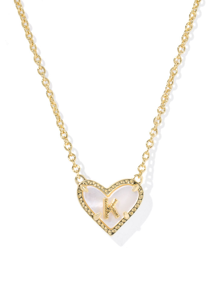 Heart Letter K Pendant Necklace Gold Ivory Mop by Kendra Scott