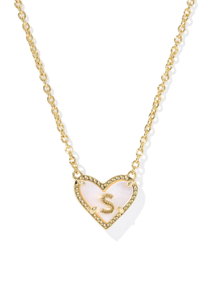 Heart Letter S Pendant Necklace Gold Ivory Mop by Kendra Scott