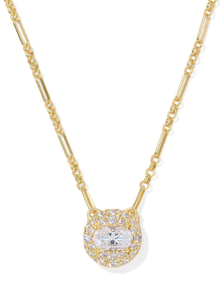 Bella Short Pendant Necklace Gold Metal White CZ by Kendra Scott