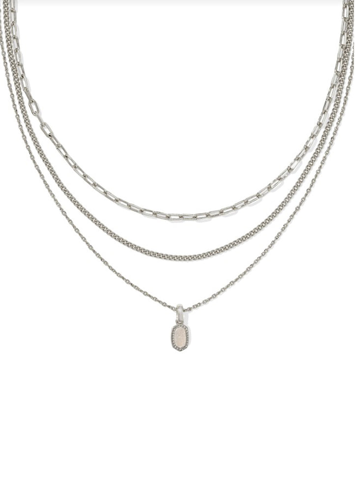 Mini Elisa Triple Strand Necklace Rhod Iridescent Drusy by Kendra Scott