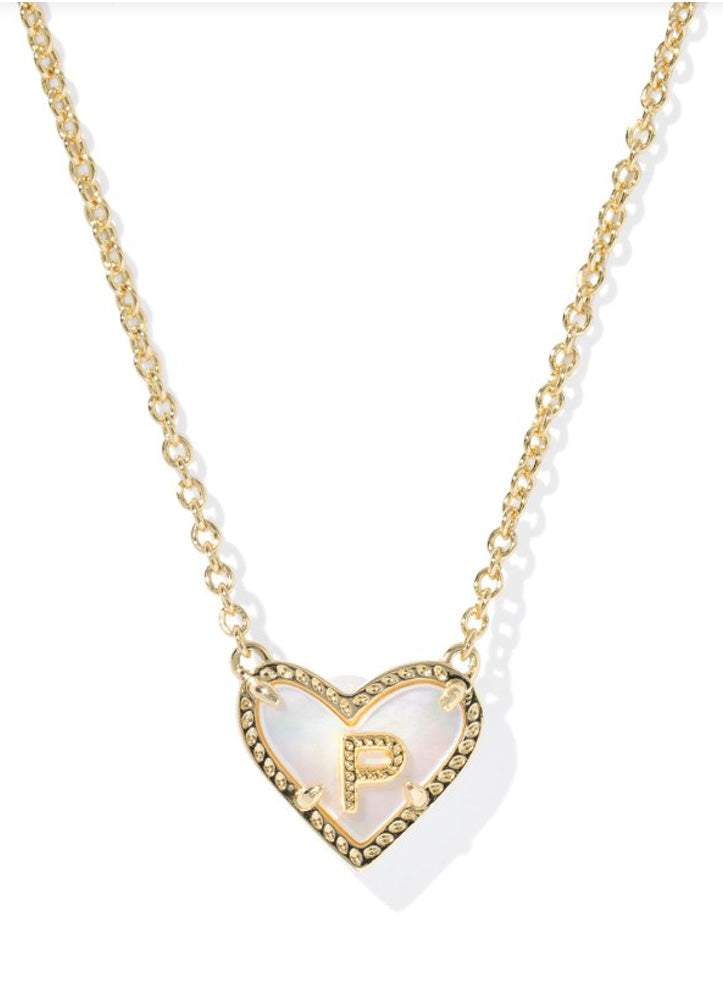 Heart Letter P Pendant Necklace Gold Ivory Mop by Kendra Scott