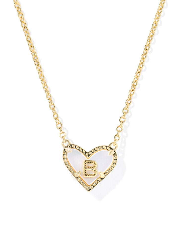 Heart Letter B Pendant Necklace Gold Ivory Mop by Kendra Scott
