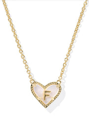 Heart Letter F Pendant Necklace Gold Ivory Mop by Kendra Scott