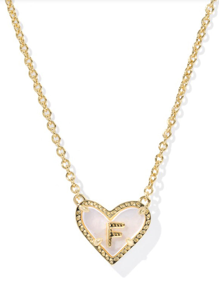 Heart Letter F Pendant Necklace Gold Ivory Mop by Kendra Scott
