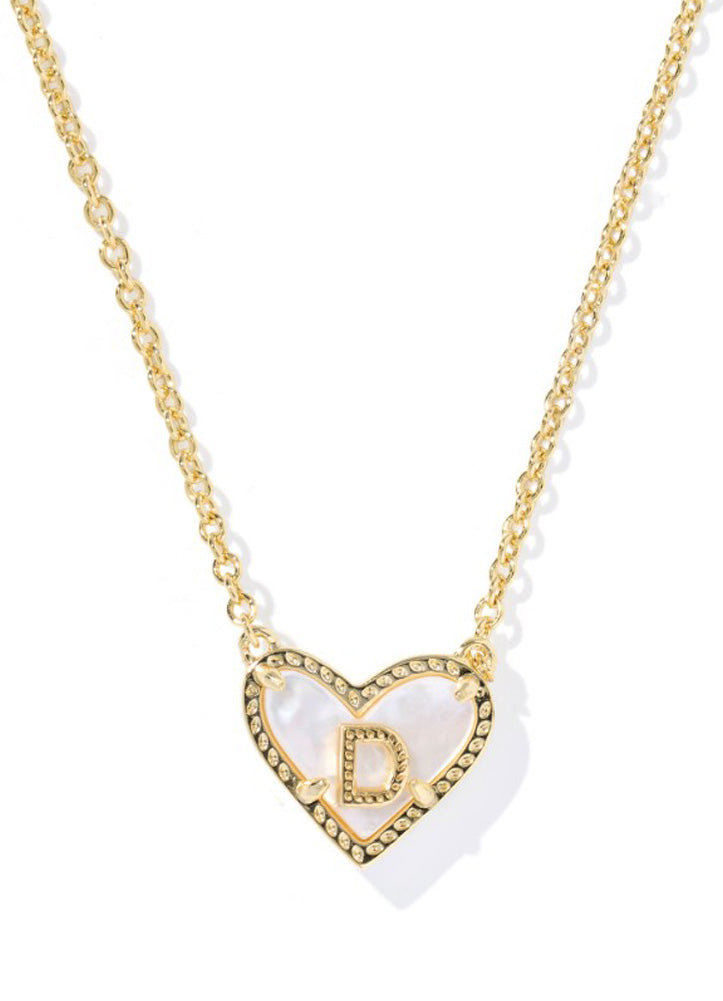 Heart Letter D Pendant Necklace Gold Ivory Mop by Kendra Scott