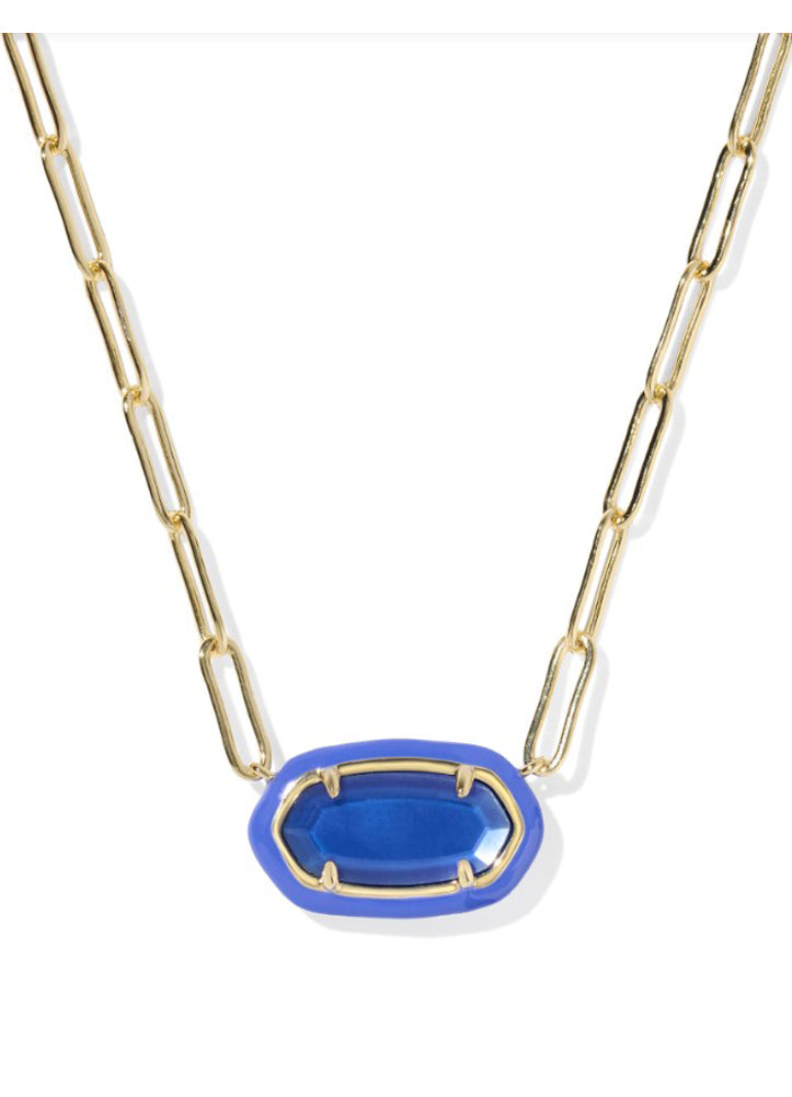 Elisa Enamel Framed Paperclip Necklace Gold Cobalt Illusion by Kendra Scott