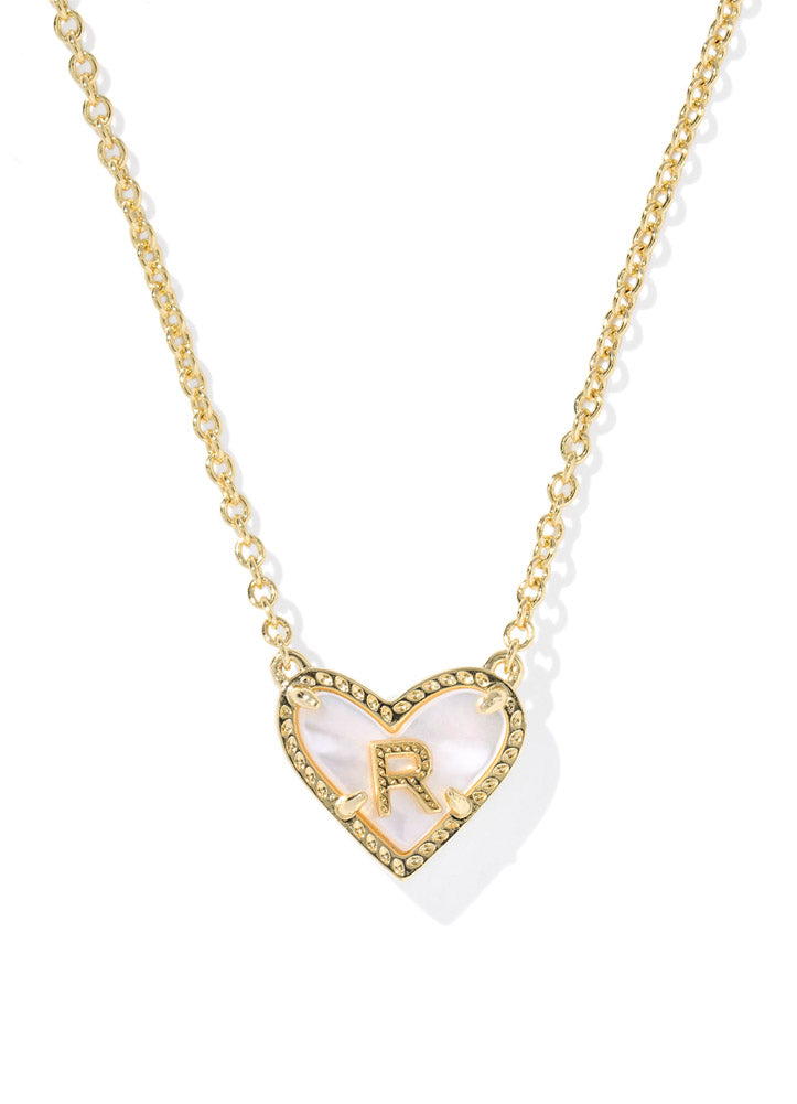 Heart Letter R Pendant Necklace Gold Ivory Mop by Kendra Scott
