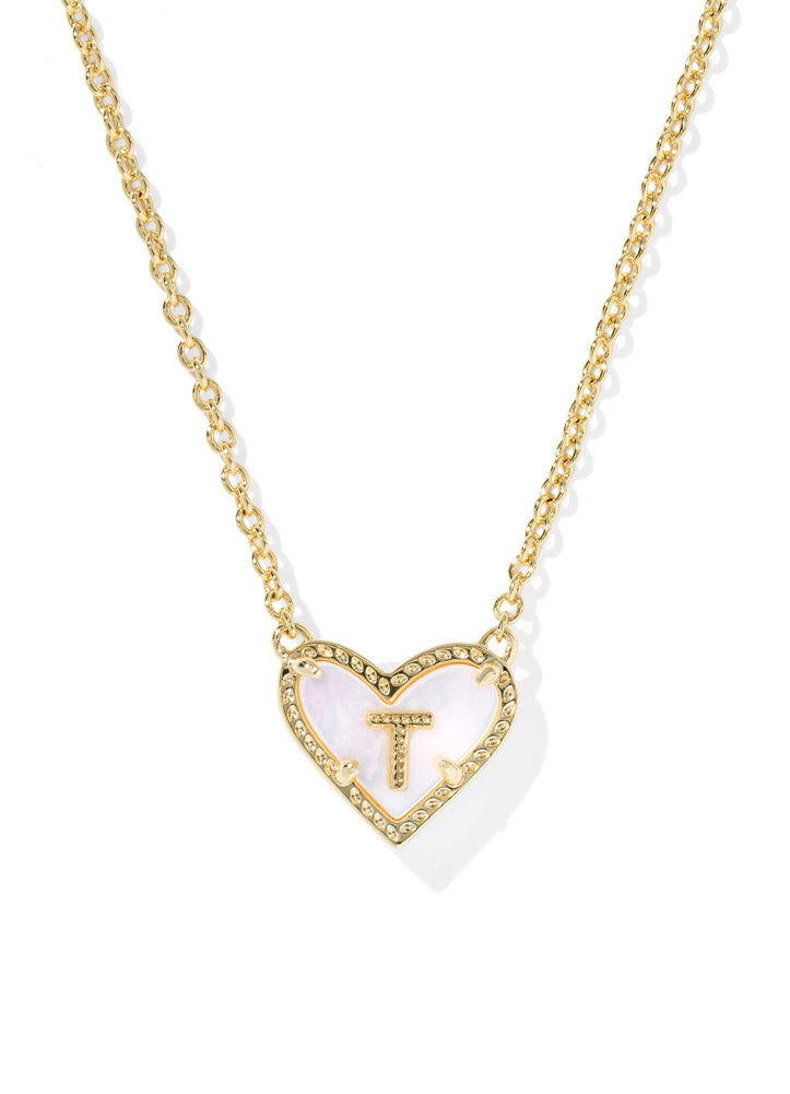 Heart Letter T Pendant Necklace Gold Ivory Mop by Kendra Scott