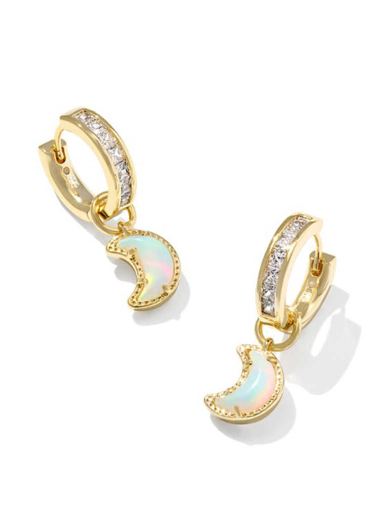 Moon Huggie Earring Gold White Mix by Kendra Scott