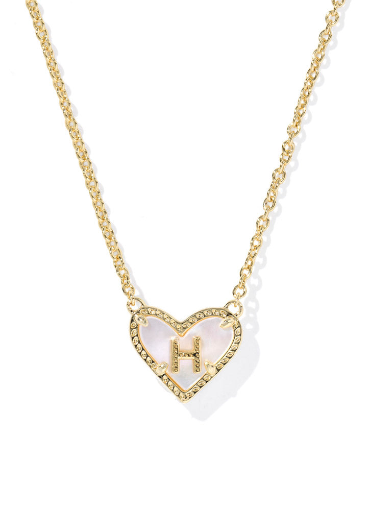 Heart Letter H Pendant Necklace Gold Ivory Mop by Kendra Scott