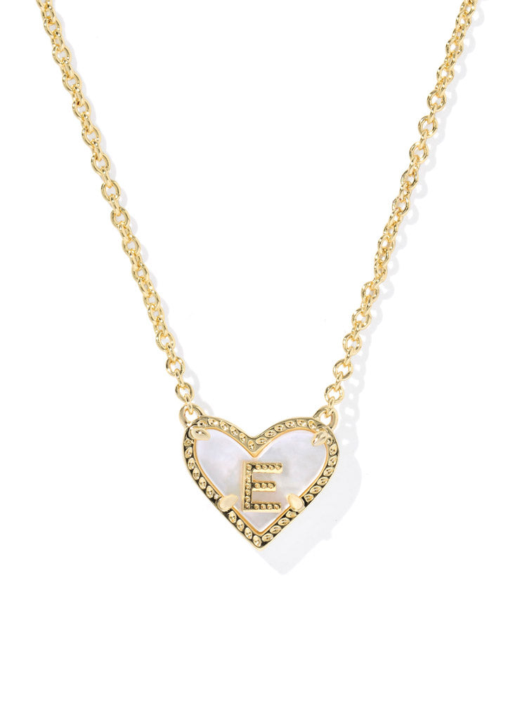 Heart Letter E Pendant Necklace Gold Ivory Mop by Kendra Scott