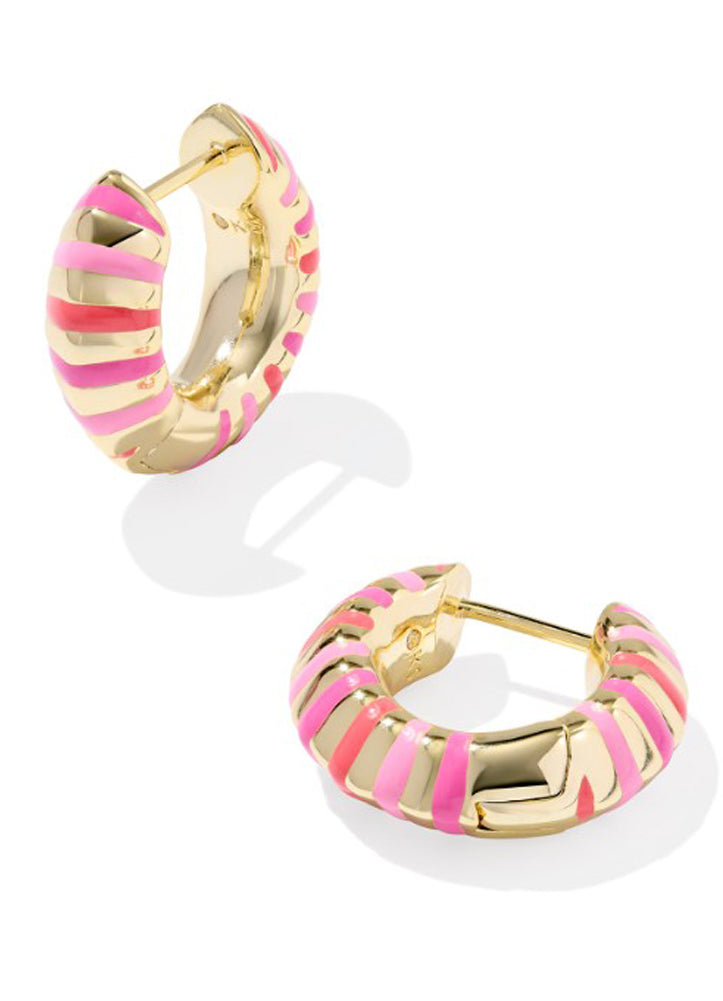 Mikki Enamel Huggie Earring Gold Pink Mix by Kendra Scott