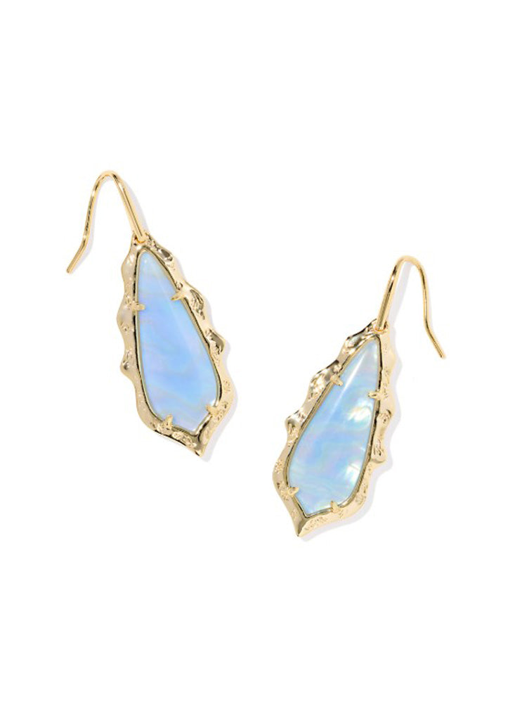 Adriana Scallop Frame Drop Earring Gold Sky Blue Iridescent Abalone by Kendra Scott