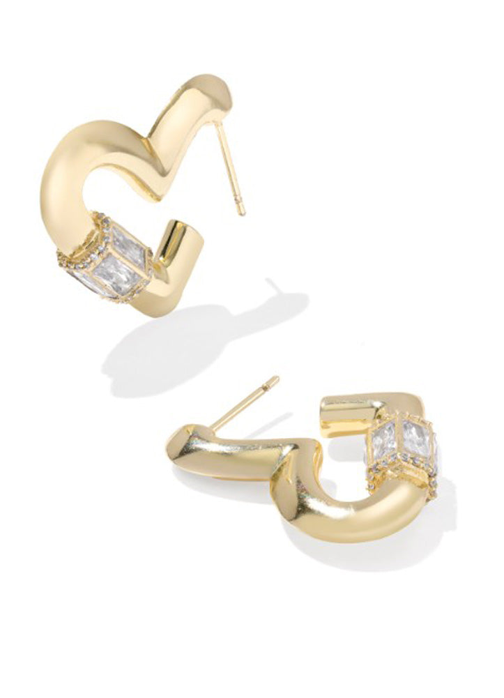 Emery Heart Hoop Earring Gold Metal White CZ by Kendra Scott
