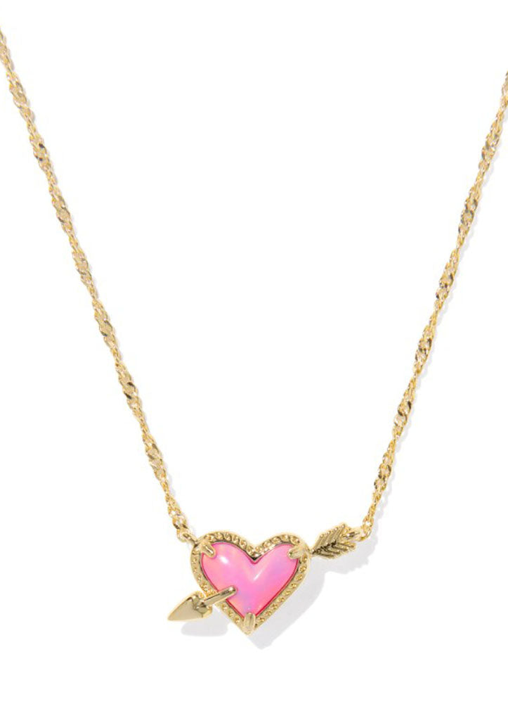 Ari Heart Arrow Pendant Necklace Gold Pink Opalescent Resin by Kendra Scott