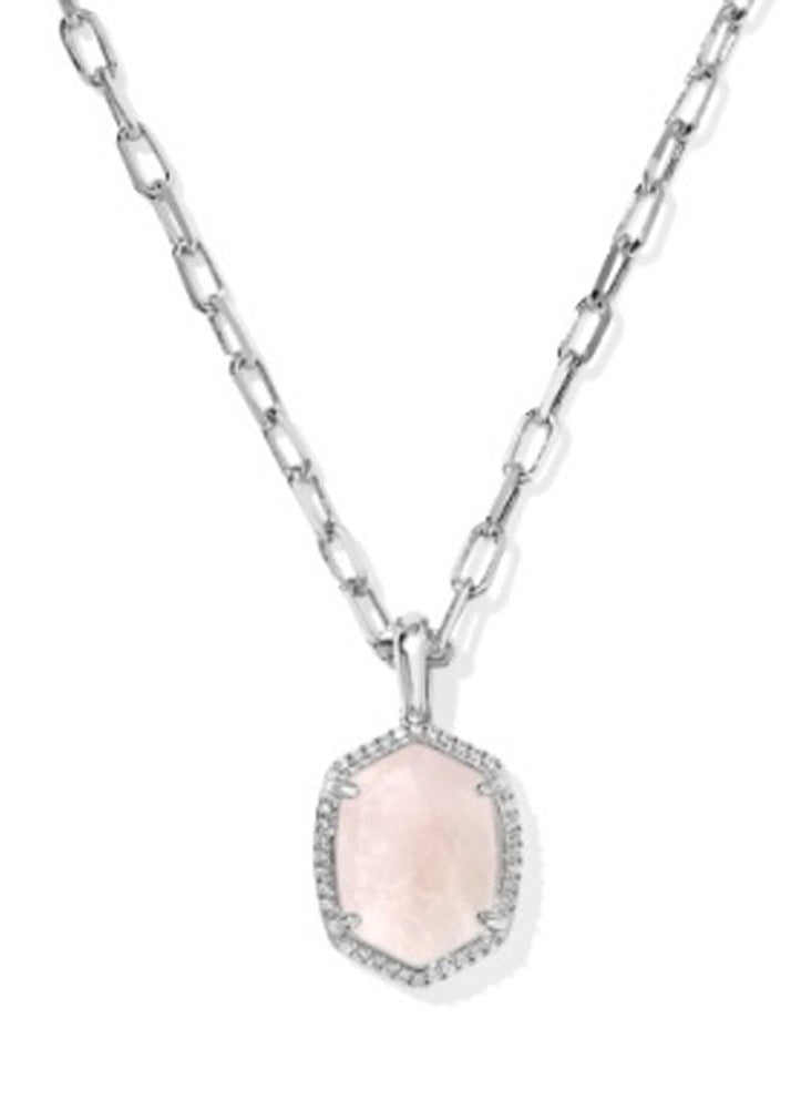 Daphne Pave Frame Pendant Necklace Rhod Rose Quartz by Kendra Scott