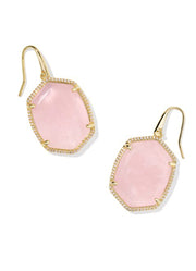 Daphne Pave Frame Drop Earring Gold Rose Quartz by Kendra Scott