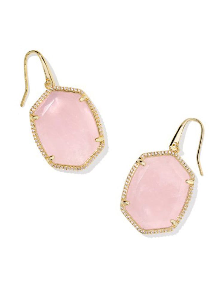 Daphne Pave Frame Drop Earring Gold Rose Quartz by Kendra Scott