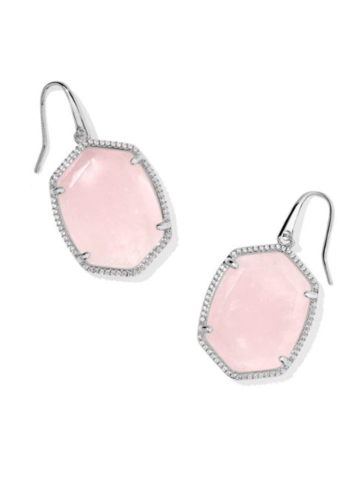 Daphne Pave Frame Drop Earring Rhod Rose Quartz by Kendra Scott