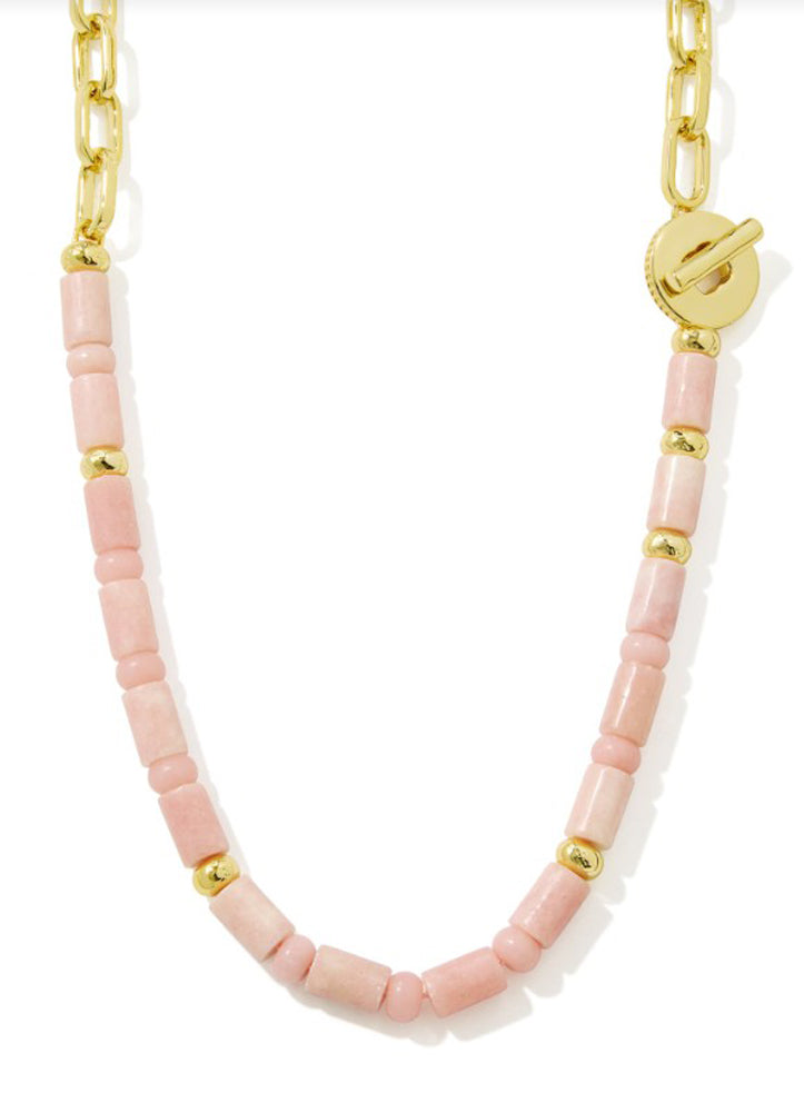Lindsey Bead Half Chain Necklace Gold Light Pink Quartzite by Kendra Scott