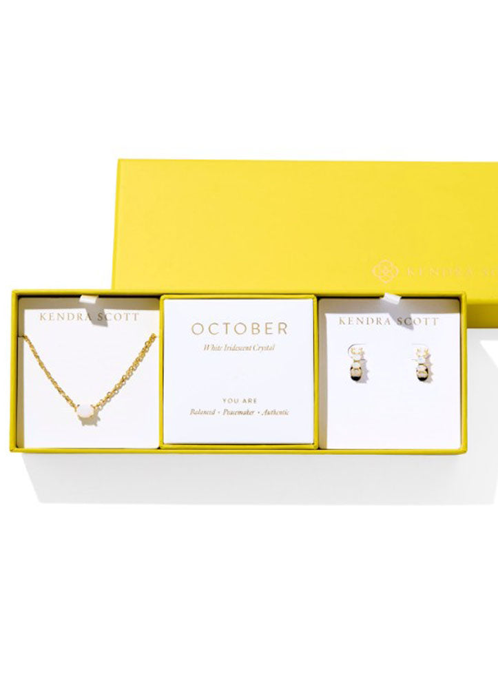 Cailin Birthstone Gift Set Gold White Iridescent Crystal by Kendra Scott