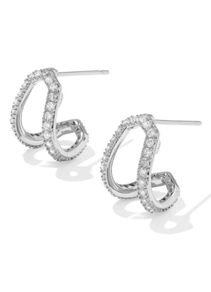 Daphne Pave Huggie Earring Rhod White CZ by Kendra Scott