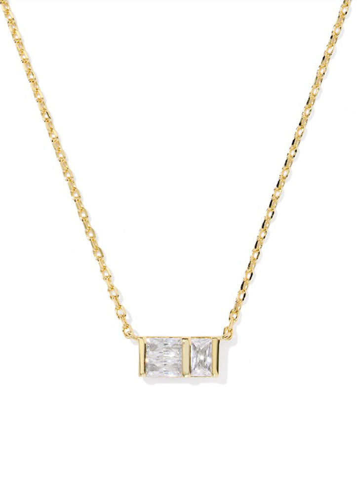 Jamie Short Pendant Necklace Gold Metal White CZ by Kendra Scott
