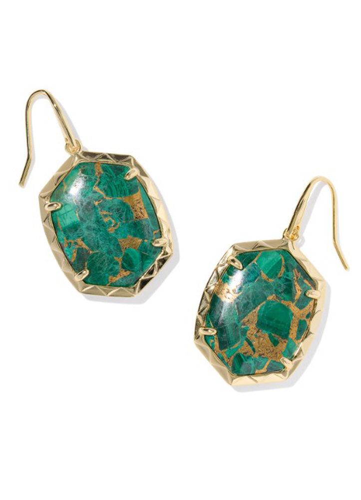 Daphne Drop Earring Gold Bronze Veined Green Malachite by Kendra Scott