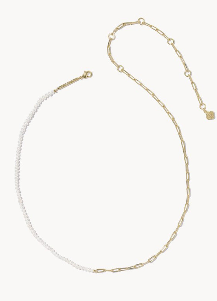 Markie Half Chain Necklace Gold Freshwater Pearl by Kendra Scott