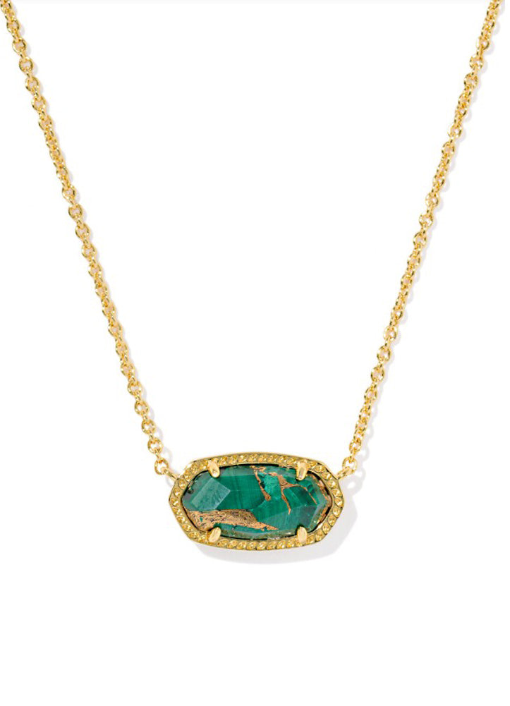 Elisa Necklace Gold Bronze Veined Green Malachite by Kendra Scott
