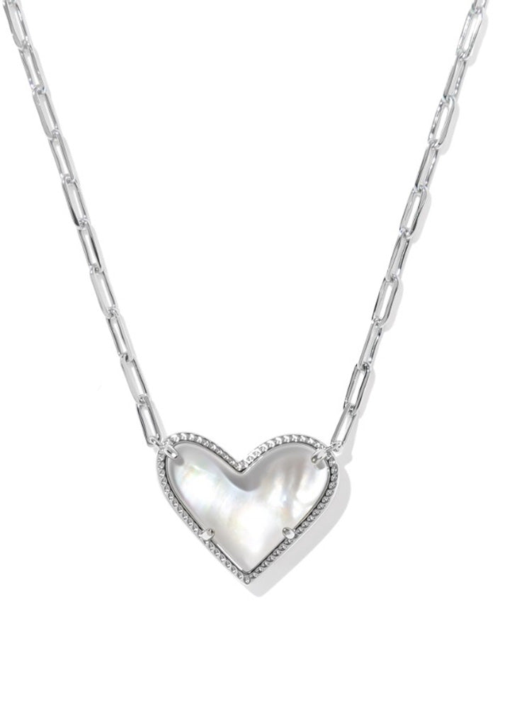 Ari Heart Statement Pendant Necklace Rhod Ivory Mop by Kendra Scott