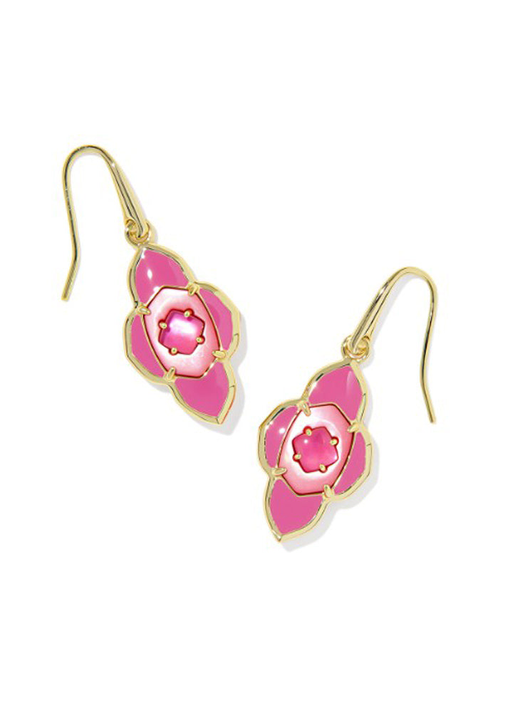 Abbie Medallion Small Drop Earring Gold Hot Pink Mix by Kendra Scott