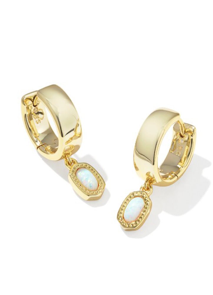 Mini Ellie Wide Huggie Gold Bright White Opal by Kendra Scott