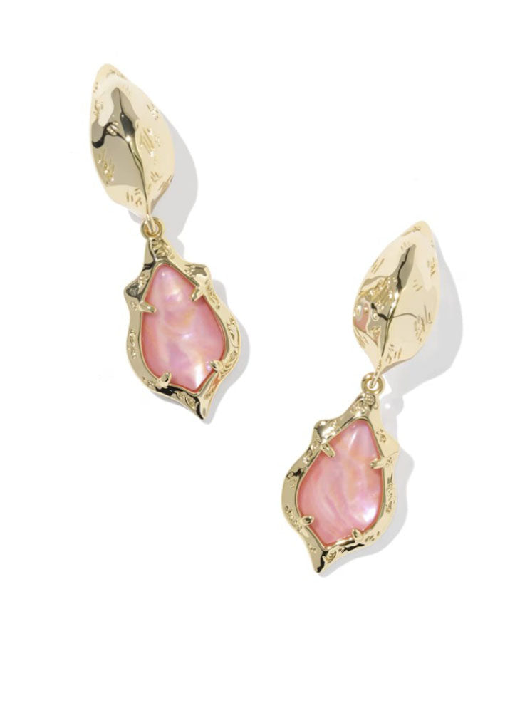 Adriana Scallop Frame Huggie Gold Light Pink Iridescent Abalone by Kendra Scott