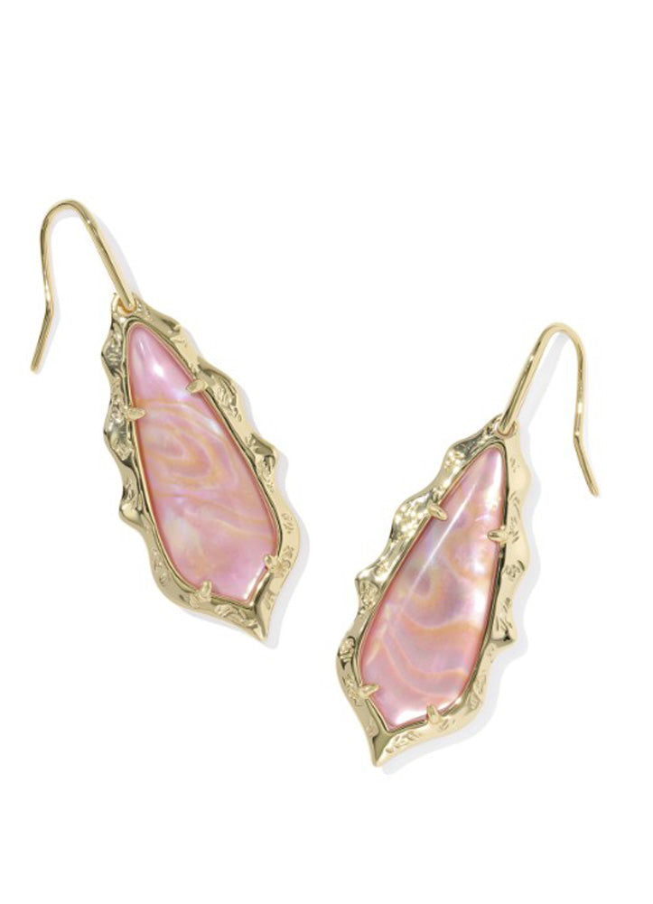 Adriana Scallop Frame Drop Earring Gold Light Pink Iridescent Abalone by Kendra Scott