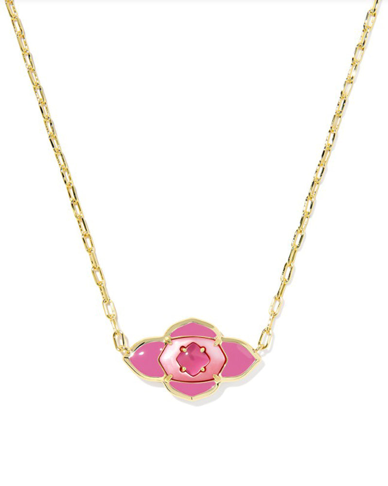 Abbie Medallion Pendant Necklace Gold Hot Pink Mix by Kendra Scott