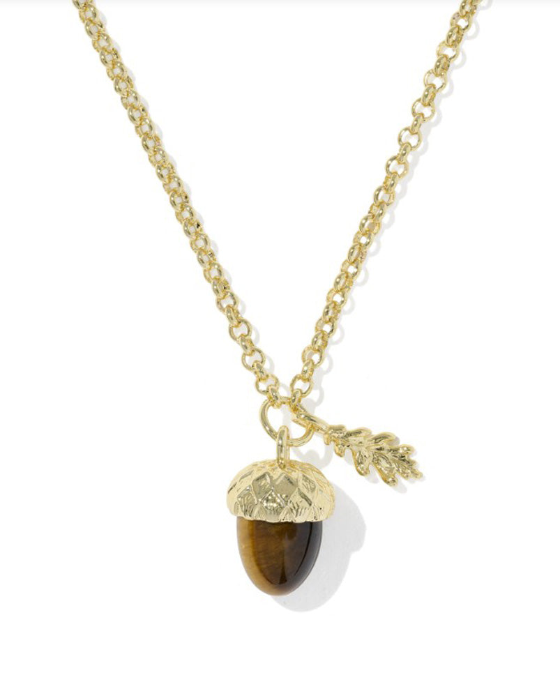 Acorn Short Pendant Necklace Gold Brown Tigers Eye by Kendra Scott
