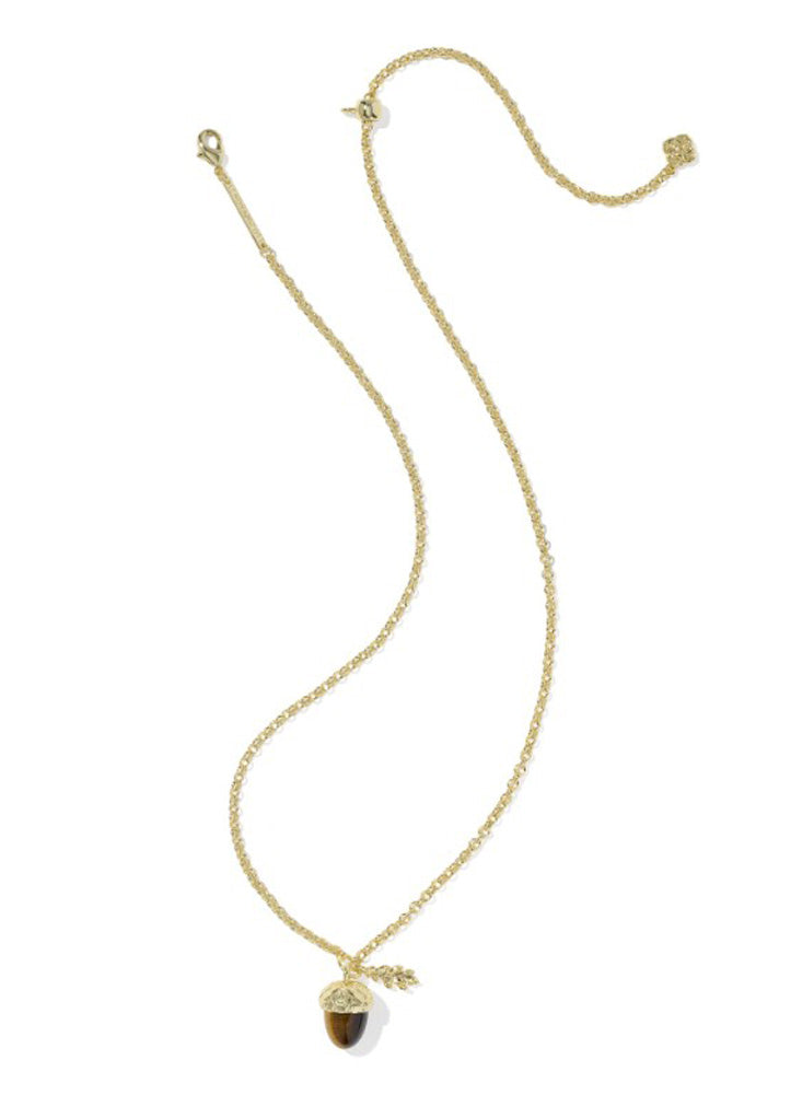 Acorn Short Pendant Necklace Gold Brown Tigers Eye by Kendra Scott